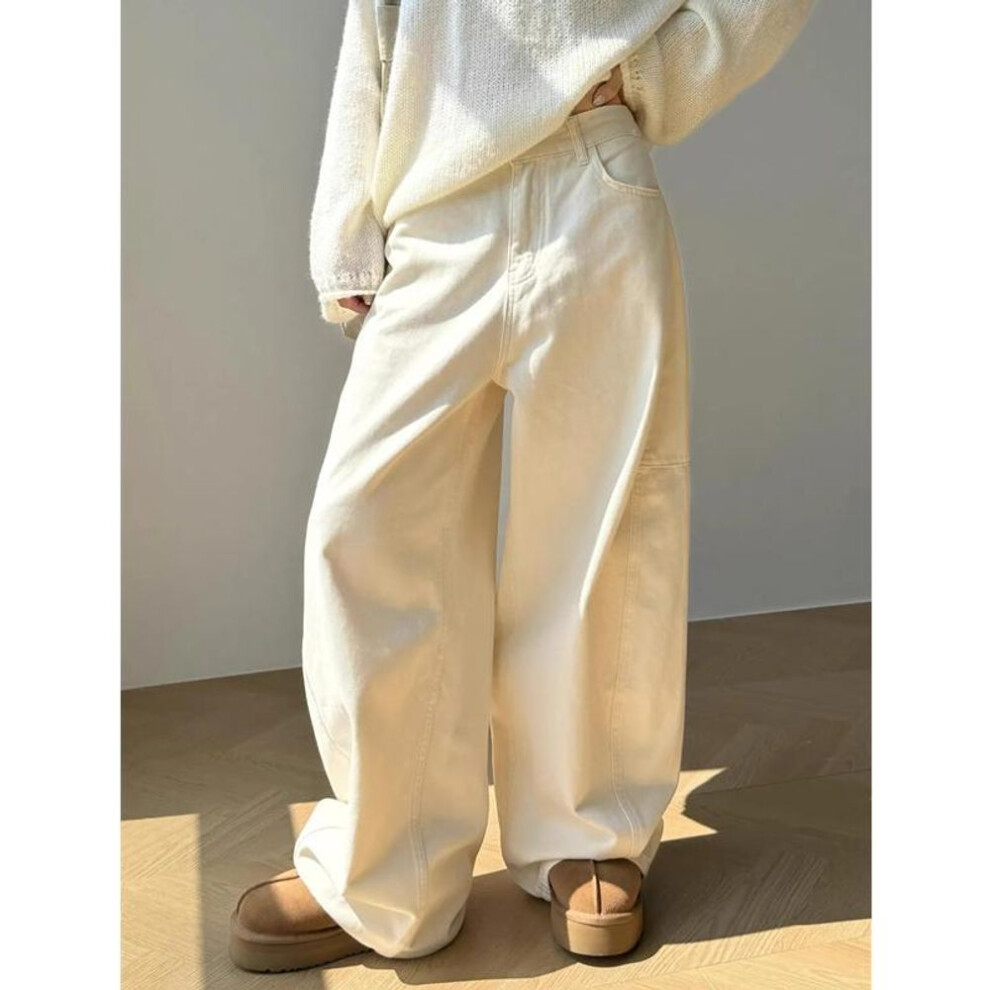 (beige, XXXXL) Spring Autumn Jeans Women's Y2k Hip Hop Vintage High Waisted Jeans Straight Streetwear Casual Loose Wide Leg Denim Pants