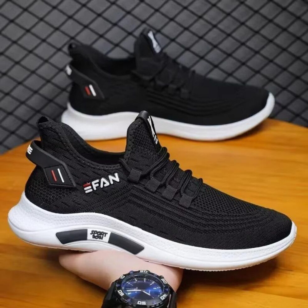(black, 42) Spring White Casual Shoes Breathable Non-slip Walking Sneakers Men Shoes Outdoor Comfortable Fashion Lace Up Running Shoes
