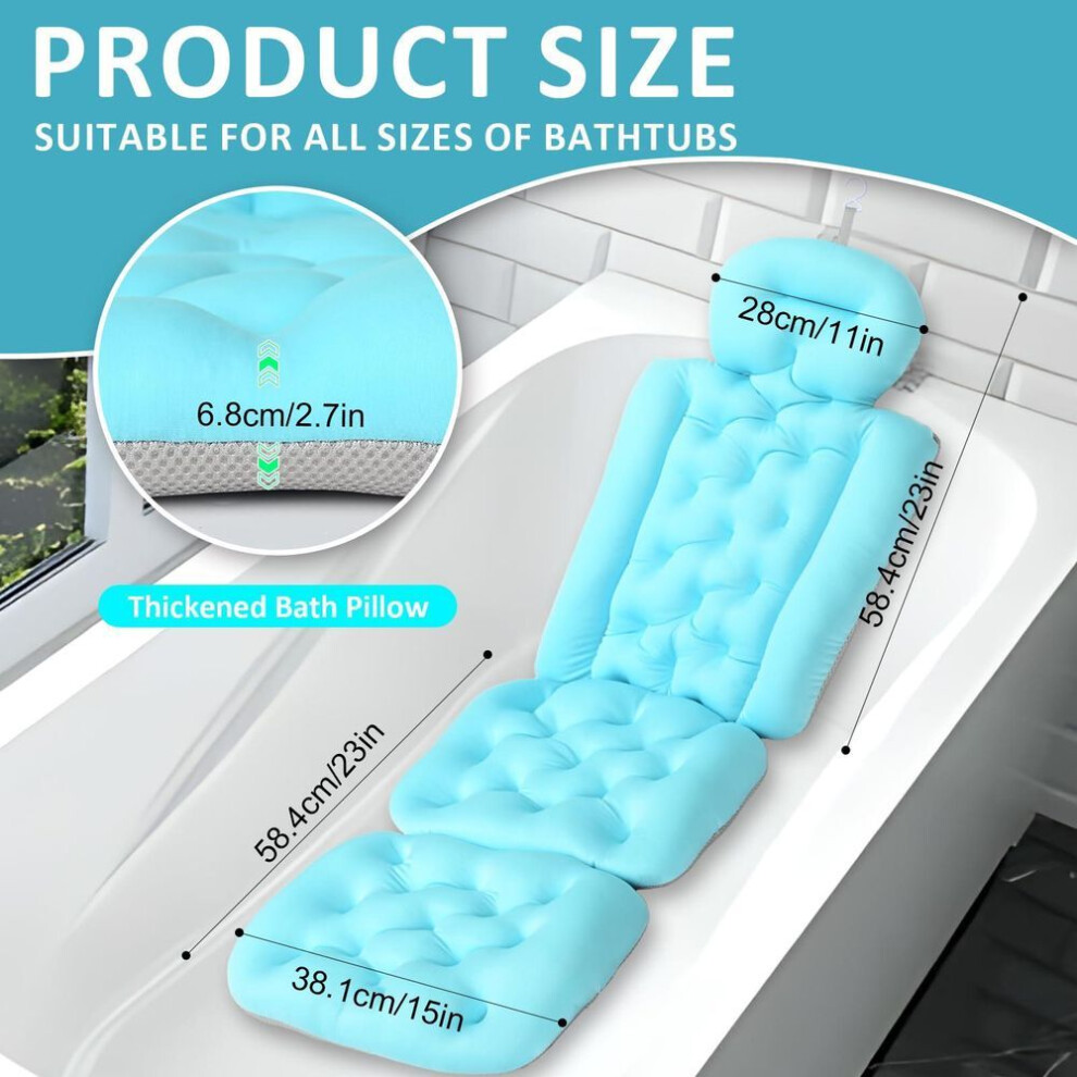 51x16inches Full Body Bath Pillow For Bathtub, Bath Pillows For Tub With Mesh Laundry Bag & Non-slip Suction Cups