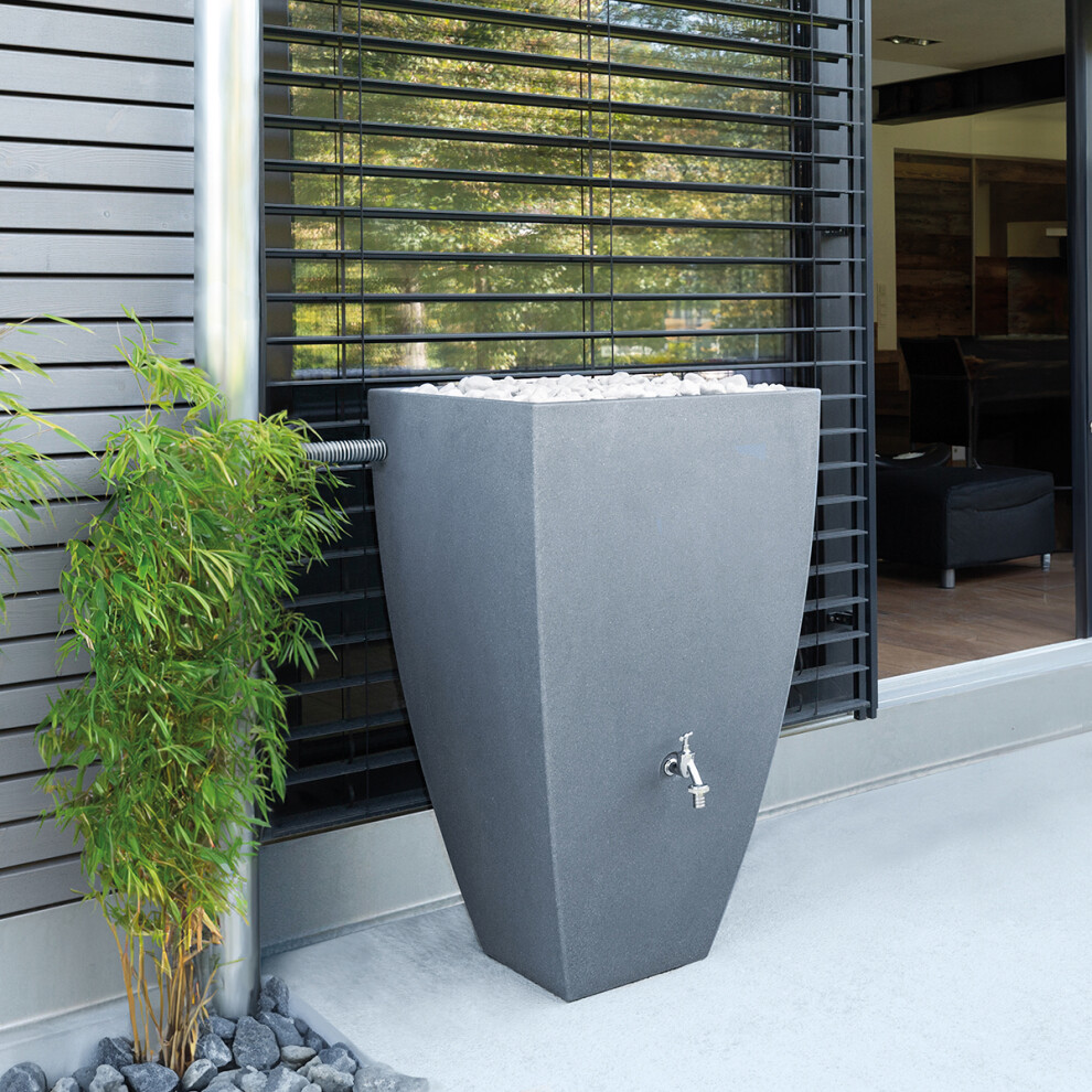 CHARLES BENTLEY 100L, Garden, Plastic Water Butt, Including Chrome Tap With Connector Kit, Grey, Rain Saver, Rainwater Tank, Contemporary Design, 100
