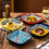 (Multicolor, Blue*2 + Red*2) Bohemian Ceramic Plate, Square Plate with Handle, Salad Plate for Home Kitchen Dining Room,Dinnerware Sets, Modern Ceramic Dinnerware 1