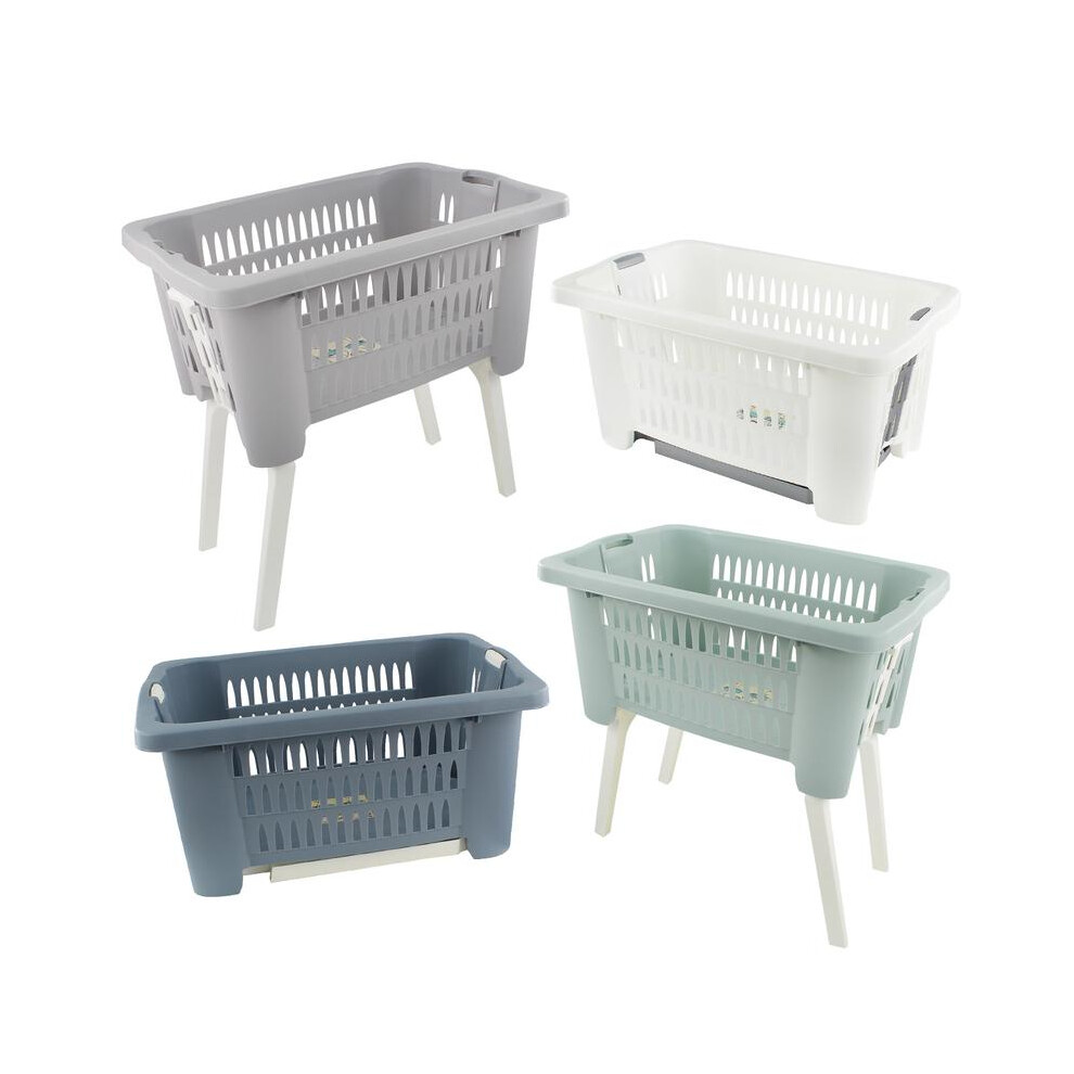 (Default) Plastic Laundry Basket with Folding Legs, 38L Washing Basket with Collapsible Legs, Sturdy Plastic Foldable Laundry Storage Basket home Orga