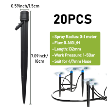(Fuente 360 18cm BK) Gotero de riego Emisores de goteo Micro Spray Ajustable 360 Grados Agua de jardín