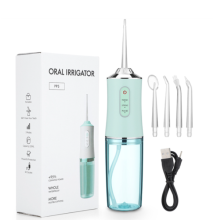 (Verde - con caja) Nuevo irrigador bucal recargable por USB, irrigador bucal portátil con 6 puntas de 240 ml.