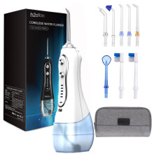 (gris) Irrigador dental inalámbrico H2ofloss mejorado, irrigador bucal portátil, recargable, resistente al agua