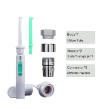 (BLANCO) Nuevo grifo irrigador bucal limpiador de dientes portátil irrigador bucal de agua presión ajustable