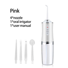 Irrigador bucal portátil (blanco, 4 cabezales), recargable por USB, 220 ml, 3 modos, tanque de agua dental.