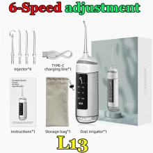 (L13 Blanco) Irrigador bucal, raspador dental, ajuste de seis velocidades, irrigador bucal portátil, chorro de