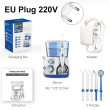 Irrigador bucal portátil (enchufe UE 220 V), irrigador bucal eléctrico con 5 boquillas de 800 ml.