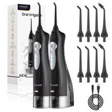 Irrigador bucal portátil recargable D52 de 300 ml, 3 modos de agua, color negro, 2 unidades