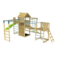 TP Skywood Wooden Tower Climbing Frame with Super Wavy Slide, Sky Deck, Monkey Bars, Skyline with Swing Seat & extra play tower - FSC certified