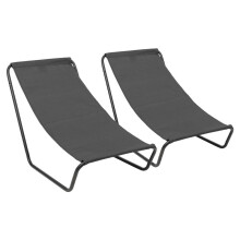 (Black) Harbour Housewares Folding Beach Loungers - Matt Black - Pack of 2