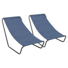(Navy) Harbour Housewares Folding Beach Loungers - Matt Black - Pack of 2