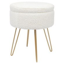 (Default) Harbour Housewares Round Boucle Storage Footstool - H46 x D37cm - Cream/Gold boucle storage