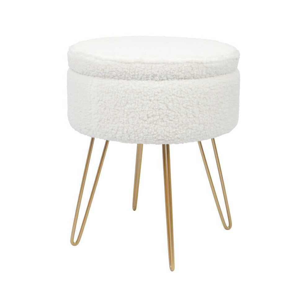 (Default) Harbour Housewares Round Boucle Storage Footstool - H46 x D37cm - Cream/Gold boucle  storage-image-OPC-PHFH2XQ-NEW