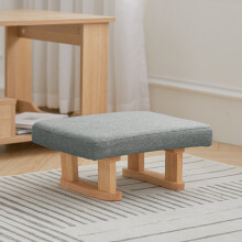 (Grey) Linen Upholstered Footstool with Wooden Legs