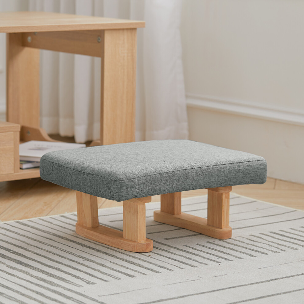 (Grey) Linen Upholstered Footstool with Wooden Legs-image-OPC-PHFH9ZK-NEW