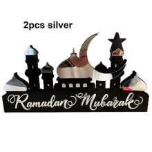 v roku 2023 Eid Mubarak akrylový dekor Ramadán Domáce dekorácie Moslimská párty Strieborná sada 2 kusov