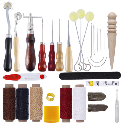 LEATHER WORKING TOOLS AND SUPPLIES: 26-piece leather work tool