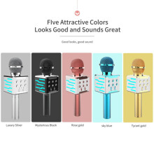 Microphone d'enregistrement de chant sans fil avec lumière LED, microphone BT portable pour enfants, microphone