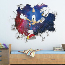 3D nálepka na stenu Sonic Dekorácia graffiti do detskej izby 3D tapeta rozbitej steny kreslenej hry
