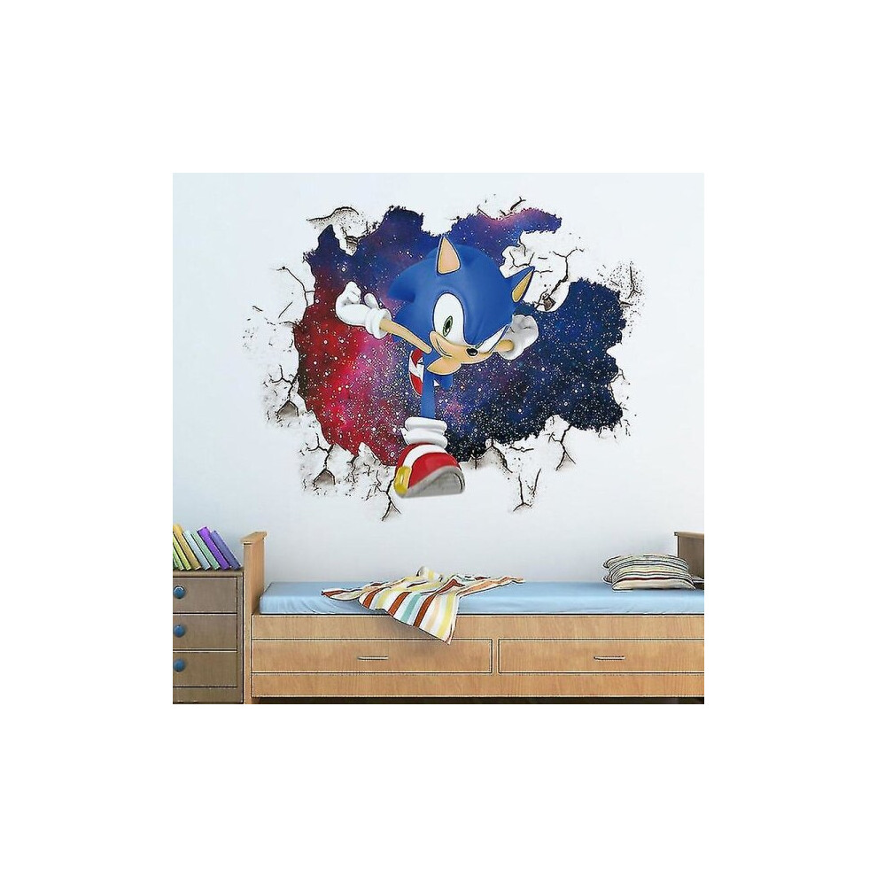 3D Sonic Muursticker Kinderkamer Graffiti Decoratie 3D Gebroken Muur Cartoon Game Achtergrond