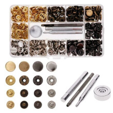 120 Settiä Nahkainen lukkosarja 12,5 mm:n metallilukkosarja, jossa on 4 asennustyökalua vaatteille,