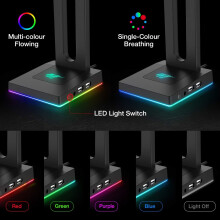 Kopfhörerständer, RGB-Kopfhörerhalter mit 2 Anschlüssen USB-Hub Gamer Hea