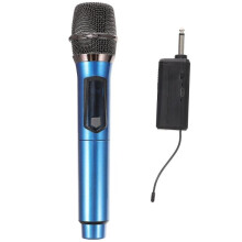 Ensemble de microphones sans fil, microphone vocal portatif, microphone de karaoké sans fil, bleu, 4 x 4 x 25