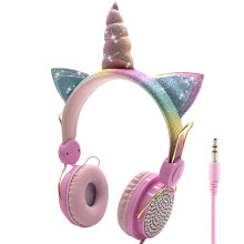 Fones de ouvido com fio de unicórnios fofos para meninas e filhas, música estéreo