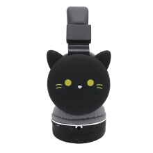Fones de ouvido de desenho animado de gato preto sem fio FM fone de ouvido música estéreo