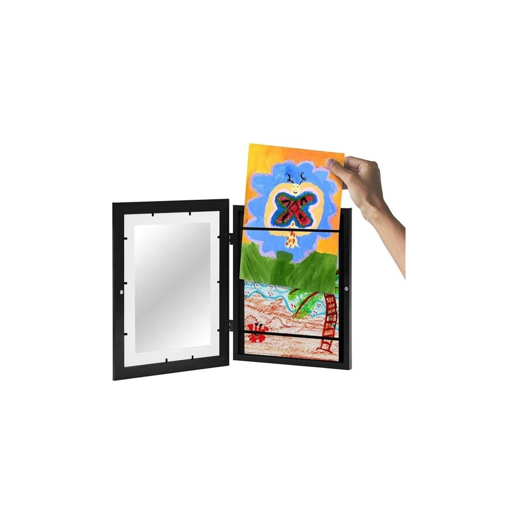 Cadre photo numérique en bois noir A4 pour œuvres d'art, cadre d'affichage artistique pour enfants