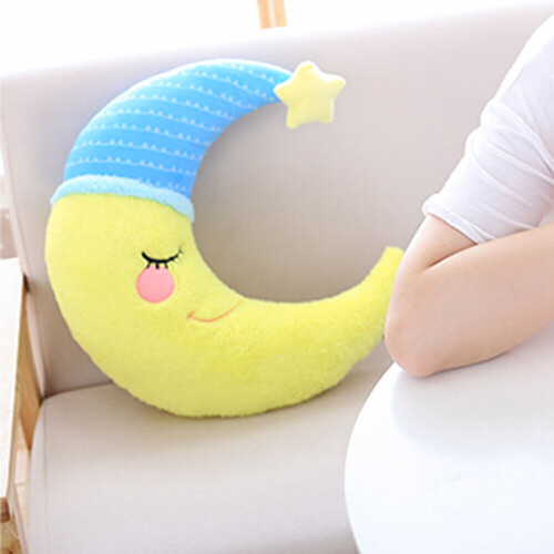 Almofada de lua amarela em forma de lua, brinquedo de pelúcia, decoração C