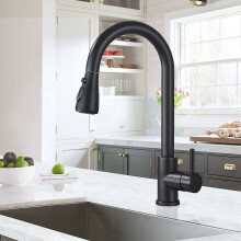 Kitchen faucet with pull-out spray black 360-degree swivel sink
