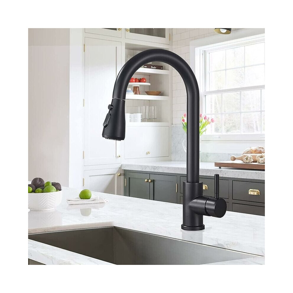 Robinet de cuisine avec douchette extractible noir pivotant à 360 degrés pour évier