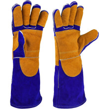 16 Zoll Leder Schweißhandschuhe Hitzebeständige Grillhandschuhe Lang