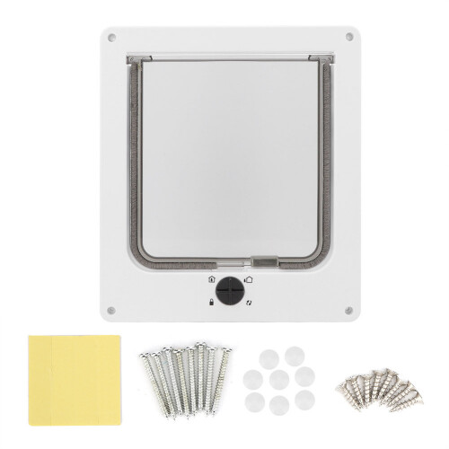 4 Way Rotary Switch Controlled Flexible Switch Pet Lock Flap Door for Pets (White)