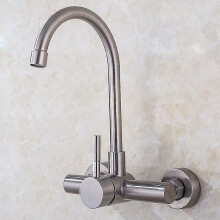 Wandmontierter Wasserhahn aus Edelstahl 304, groß, gebogen, für heiße und kalte Spüle