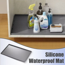 Under Sink Mat, 34" x 22" Kitchen Sink Mat, Waterproof Silicone Liner with Drain, Sink Cabinet Protector Mat for Kitchen and Bathroom (Grey)
