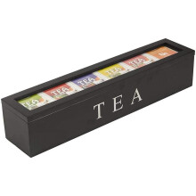 Box für Tee und Teebeutel, schwarze Holzteebox mit 6 Stück