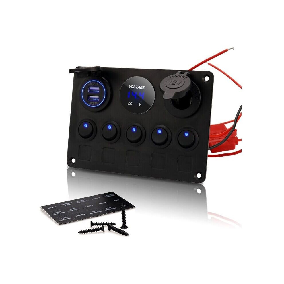 Panneau d'interrupteurs à bascule étanche à 5 interrupteurs pour voiture, bateau, double USB 12 V/24 V CC, LED,
