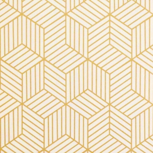 Papel de parede hexagonal com padrões geométricos bege dourado e removível