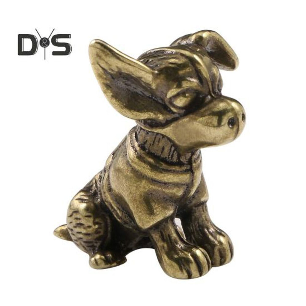 Brass Dog Figurine Vintage Puppy Model Mini Animal Metal Statue Sculpture Tea Pet Desktop Feng Shui Desktop Decoration Ornament