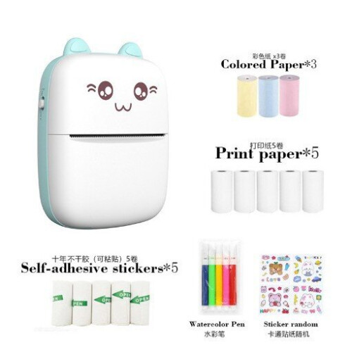 Portable Mini Printer, Inkless Sticker Printer with 8 Roll Paper, Bluetooth Wireless Mini Thermal Printer Compatible