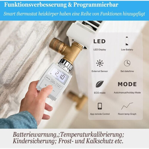 Inteligentný termostatický radiátorový ventil, inteligentná programovateľná WiFi termostatická hlavica