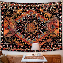 Oranje zon en maan behang Cool indie hippie mandala behang Esthetisch wandtapijt voor slaapkamer woonkamer slaapzaal