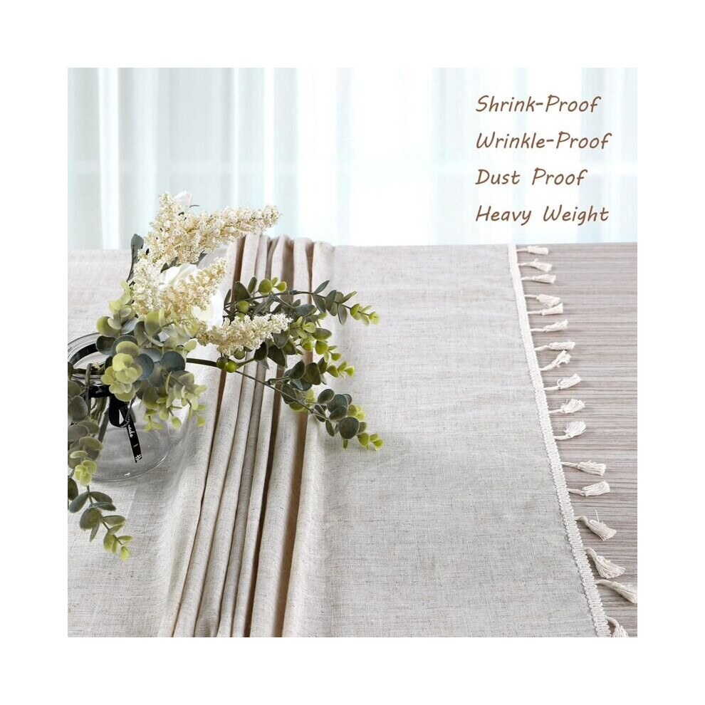 Nappe rectangulaire résistante aux taches, lavable, couleur unie, longue nappe à pompons en coton