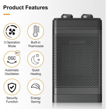 Elektrický ventilátorový ohrievač PTC ventilátorový ohrievač 1500 W priestorový ohrievač 60 výkyv 3