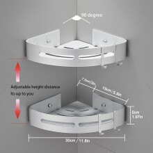 Badezimmer-Eckregale ohne Bohren mit abnehmbaren Haken, Aluminium