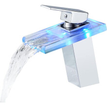 LED Glass Waterfall Pool Faucet - Cold and Hot Water Sink Faucet - 3 Color Changing - Brass Body